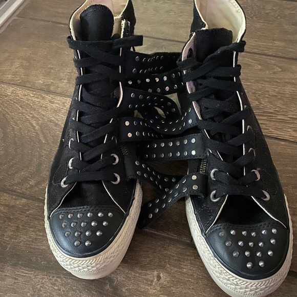 Converse High Top Studded Platform Size 9 Chuck Taylors Velcro - Picture 9 of 11